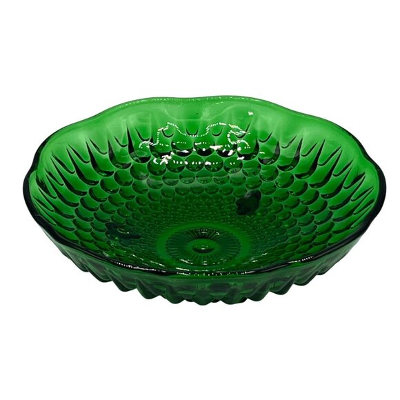 Vintage Emerald Green 3 Footed Hobnail Pressed Glass Dish Bowl Approx 6" - Picture 1 of 9